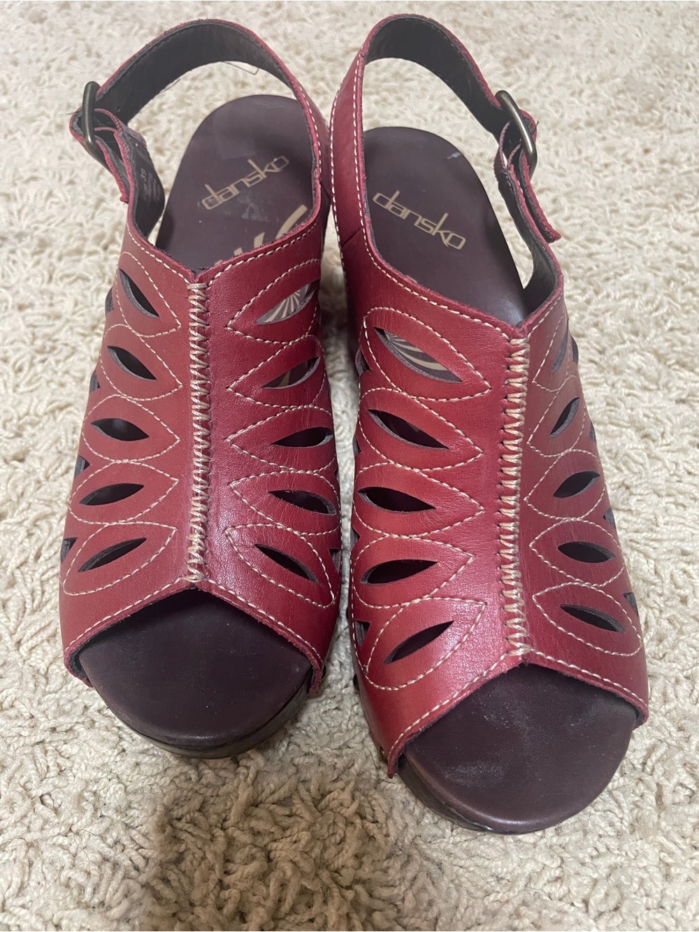 Dansko Red Leather Cutout Slingback Sandals